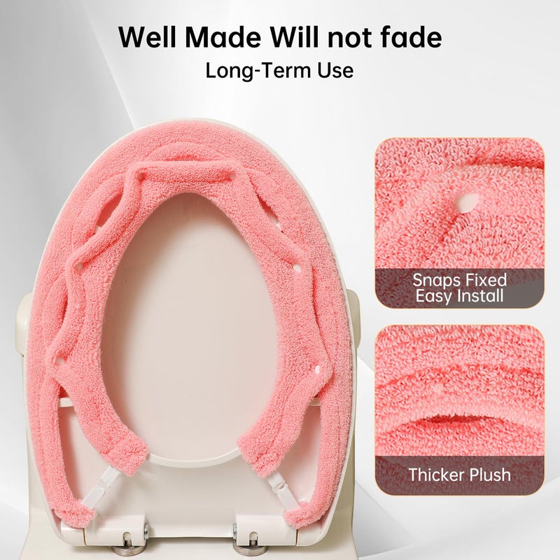 SENOMOR Toilet Seat Cover,Bathroom Soft Thicker Warmer with Snaps Fixed Stretchable Washable Fiber Cloth Toilet Seat Covers Pads Easy Installation& Cleaning (pink) - Image 2